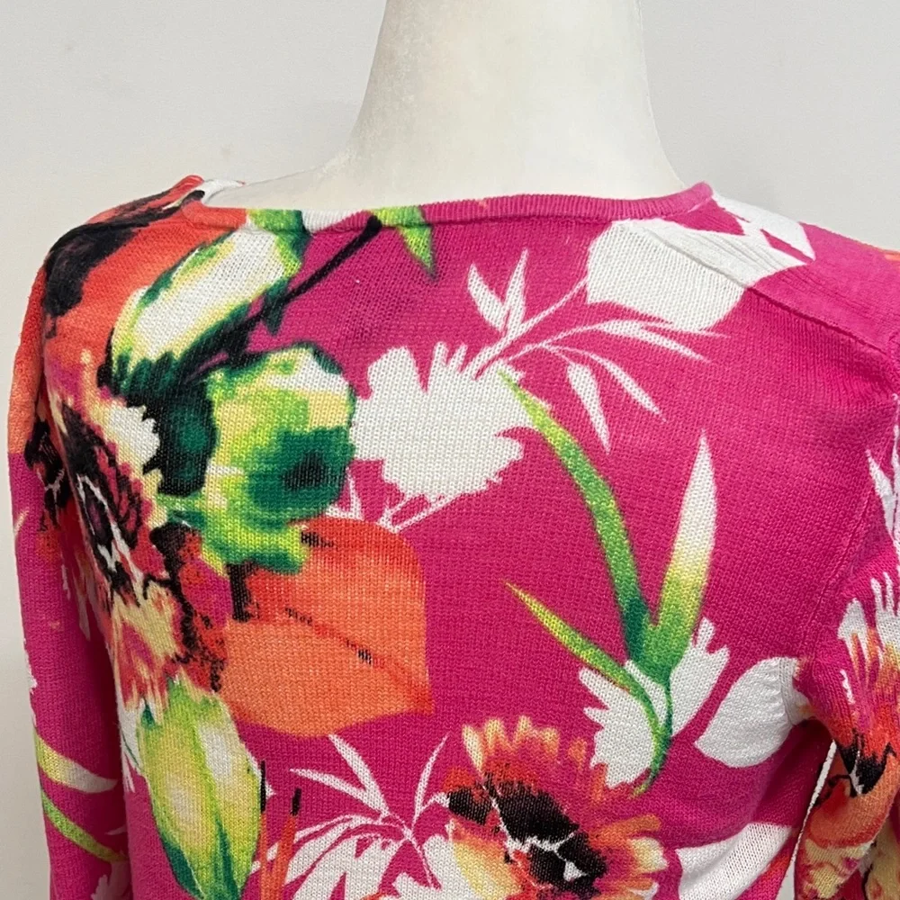 Chicos Pink Tropical Floral Knit Top M - Picture 8 of 8